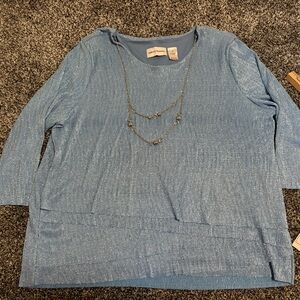 Alfred Dunner NWT Women's Blue Top with Necklace and silver accents size xl